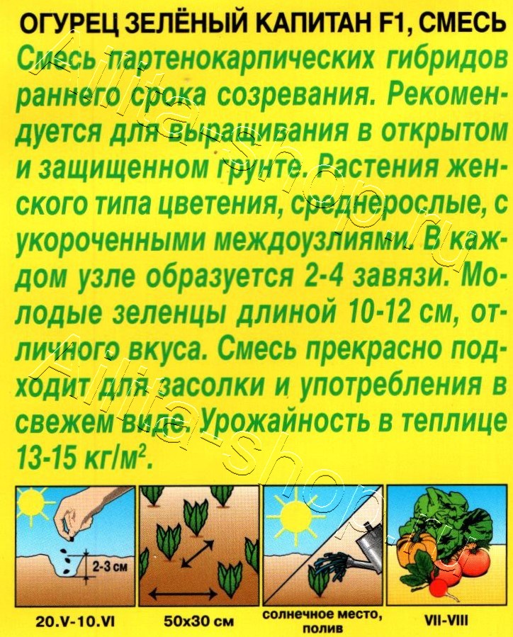 Огурец Зеленый капитан F1, смесь 10шт