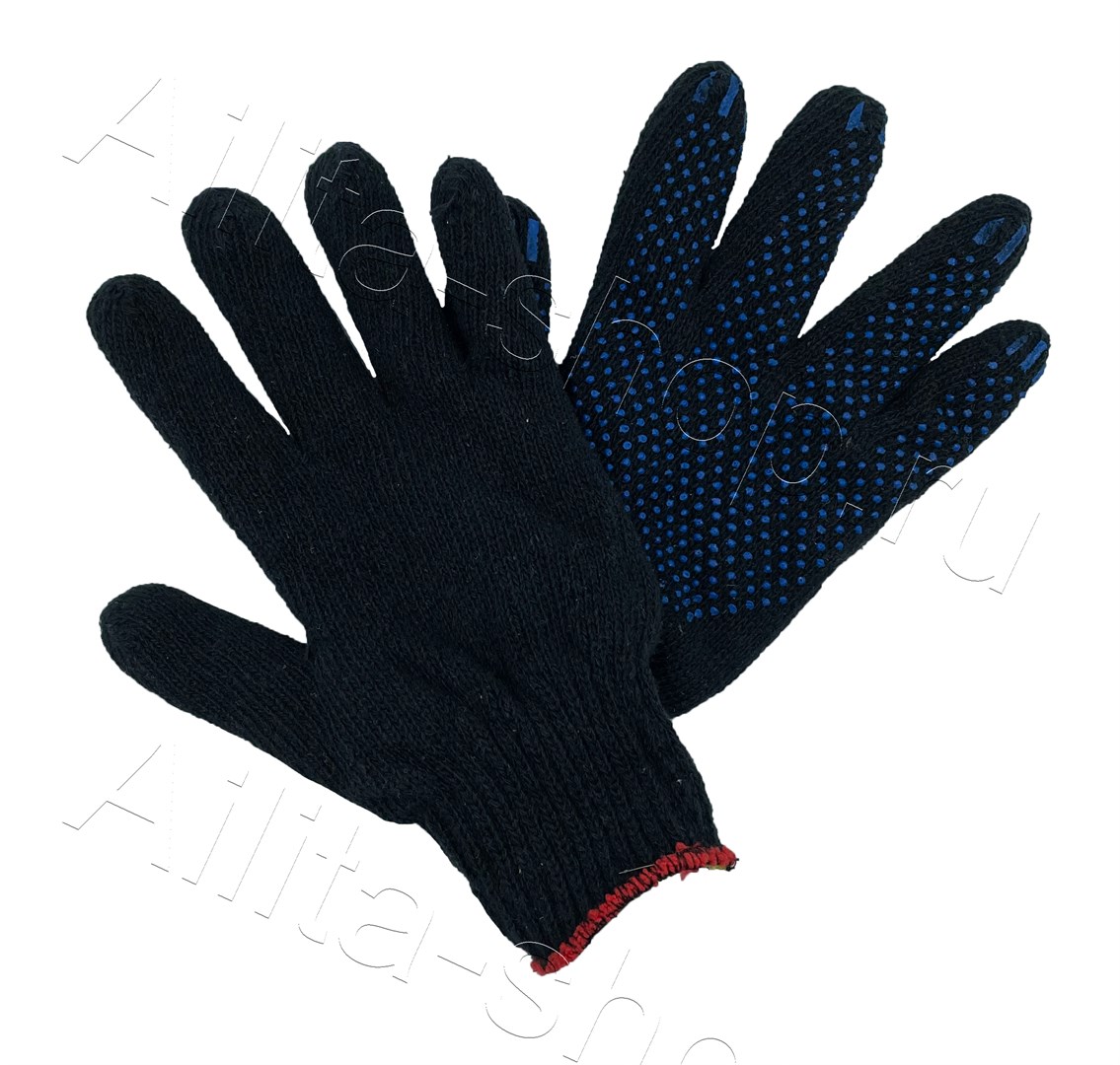 Перчатки х/б с ПВХ двойные черные 1шт