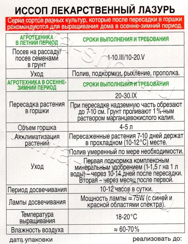 Иссоп лекарственный Лазурь 0,05г