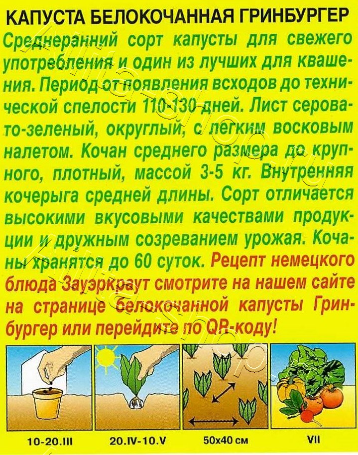Капуста белокочанная Гринбургер 0,5г