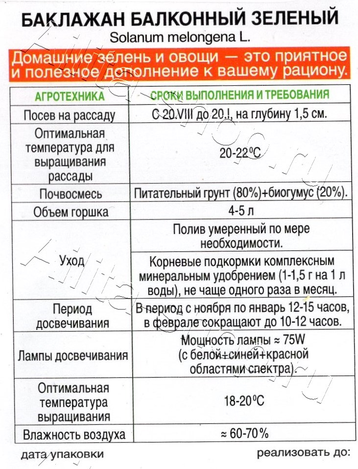 Баклажан Балконный зеленый 10шт