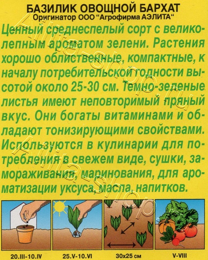 Базилик овощной Бархат 0,3г