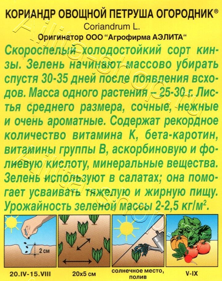 Кориандр овощной Петруша огородник 3г