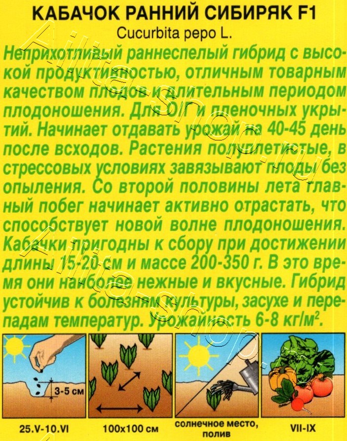 Кабачок цуккини Ранний сибиряк F1 7шт