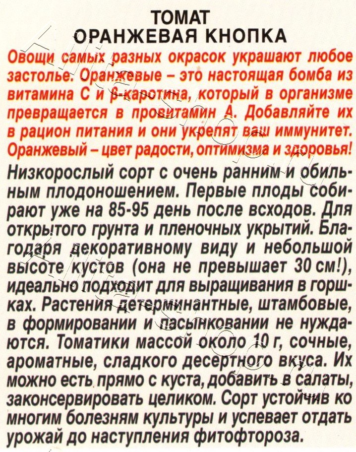 Томат Оранжевая кнопка 20шт