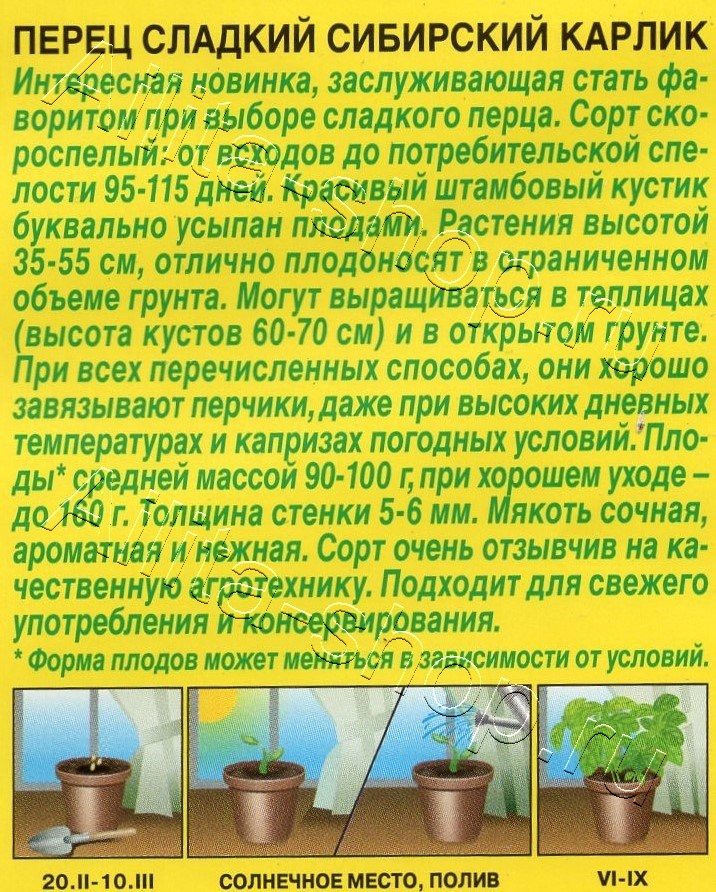 Перец сладкий Сибирский карлик 10шт