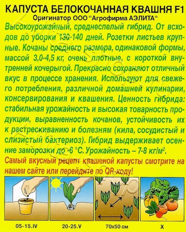 Капуста белокочанная Квашня F1 0,1г