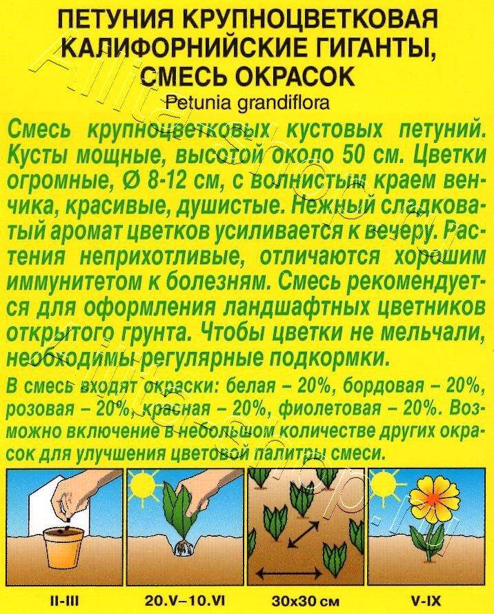 Петуния Калифорнийские гиганты крупноцветковая, смесь окрасок 0,03г