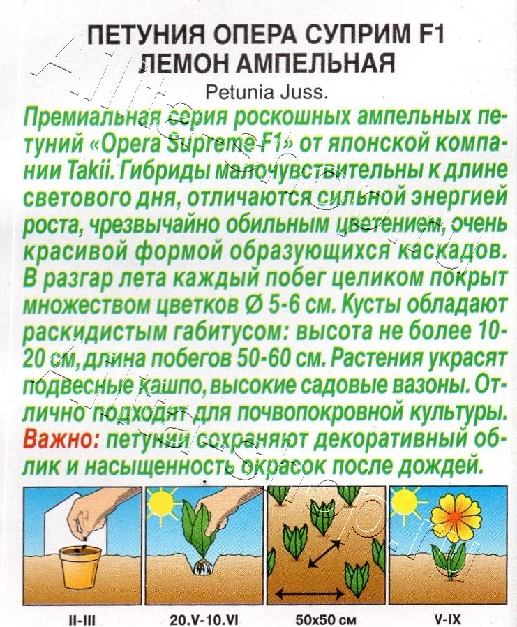 Петуния Опера суприм F1 лемон ампельная 4шт