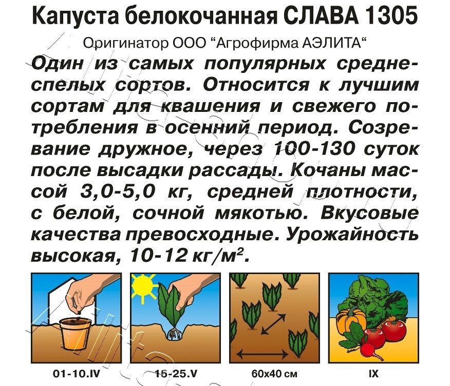 Капуста белокочанная Слава 1305 0,5г