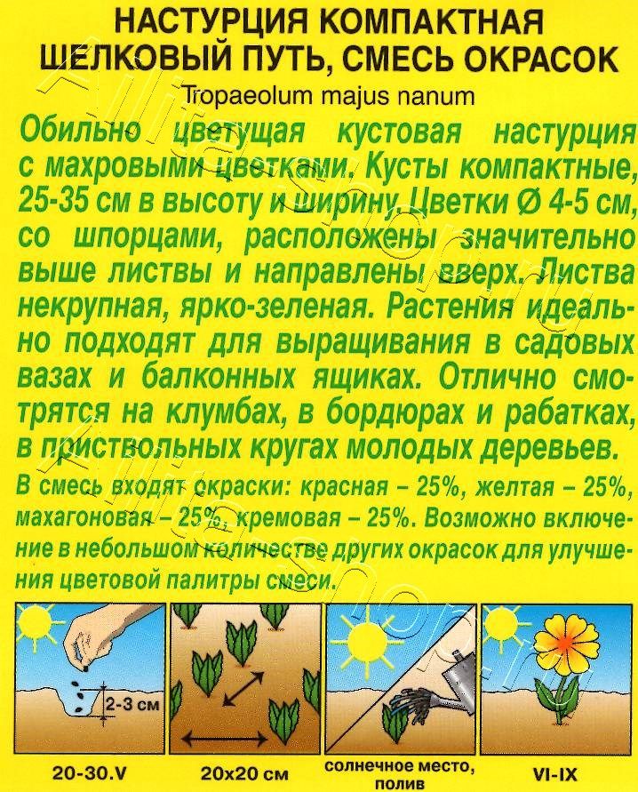 Настурция махровая Шелковый путь, смесь окрасок 1г