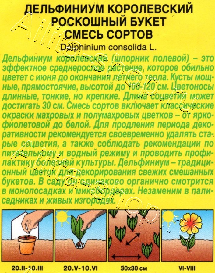 Дельфиниум Роскошный букет, смесь сортов 25шт