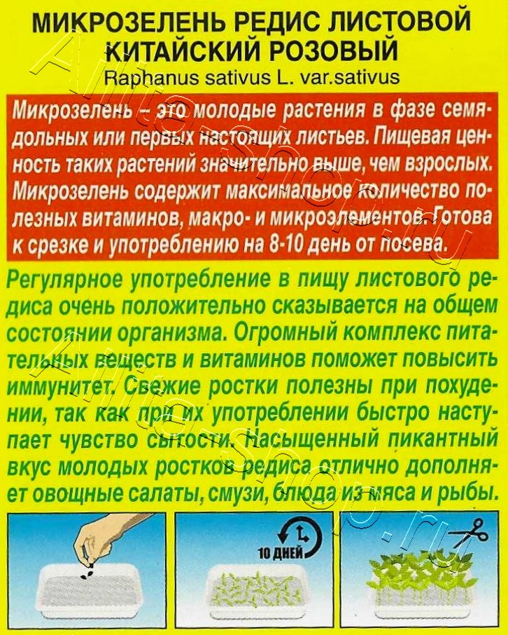 Микрозелень Редис листовой Китайский розовый 3г