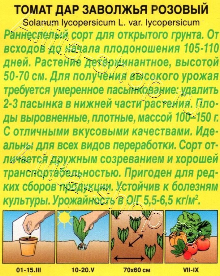 Томат Дар Заволжья розовый 20шт