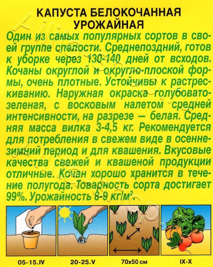 Капуста белокочанная Урожайная 0,3г