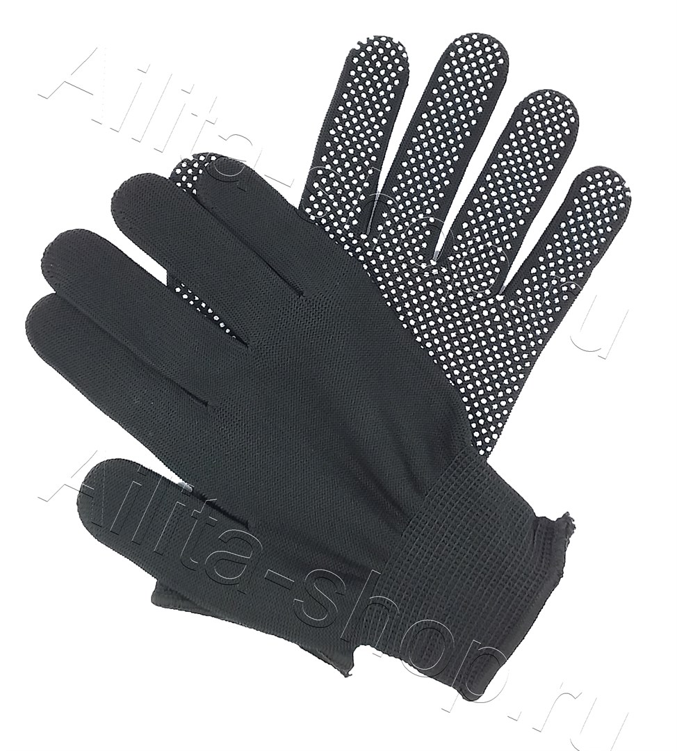 Перчатки черные микроточка 1шт